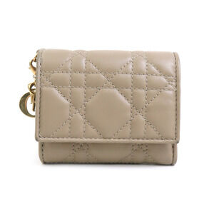 Christian Dior Tri fold Wallet Beige Leather